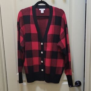 Tommy Bahama Red and Black Checkered Cardigan